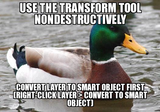 Use the transform tool nondestructively. Convert layer to Smart Object first (Right-click layer > Convert to Smart Object).