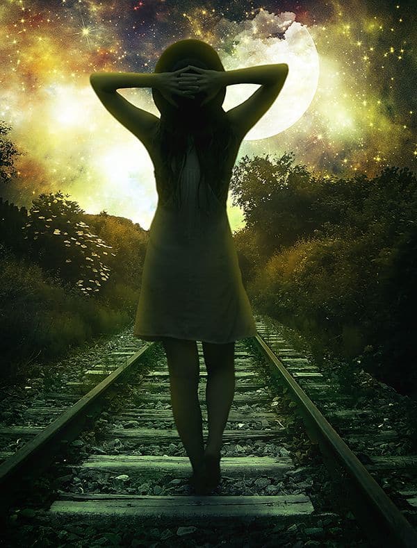 Create This Gorgeous Moonlight Poster of a Girl Walking on a Railway