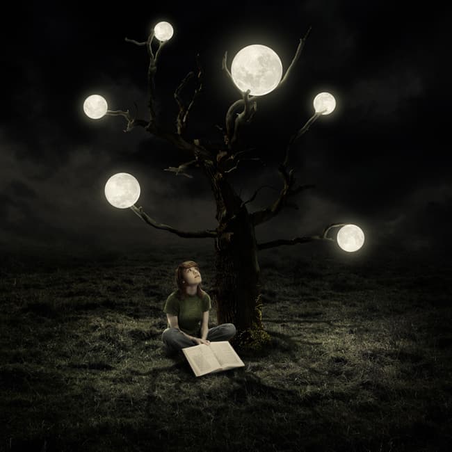 Create a Surreal Artwork of a Tree with Moons in Photoshop
