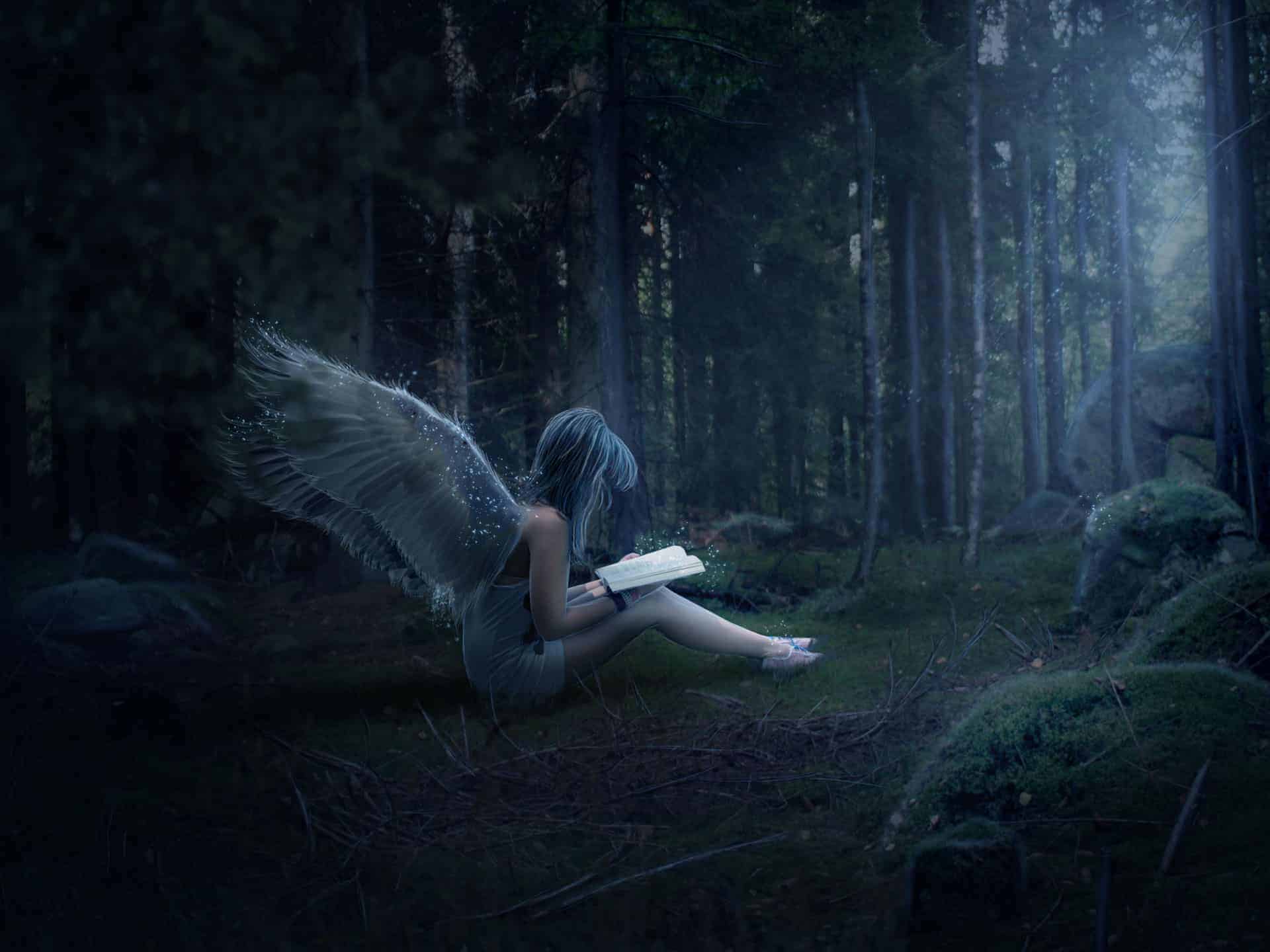 Create a Mystical Night Forest Scene with an Angel